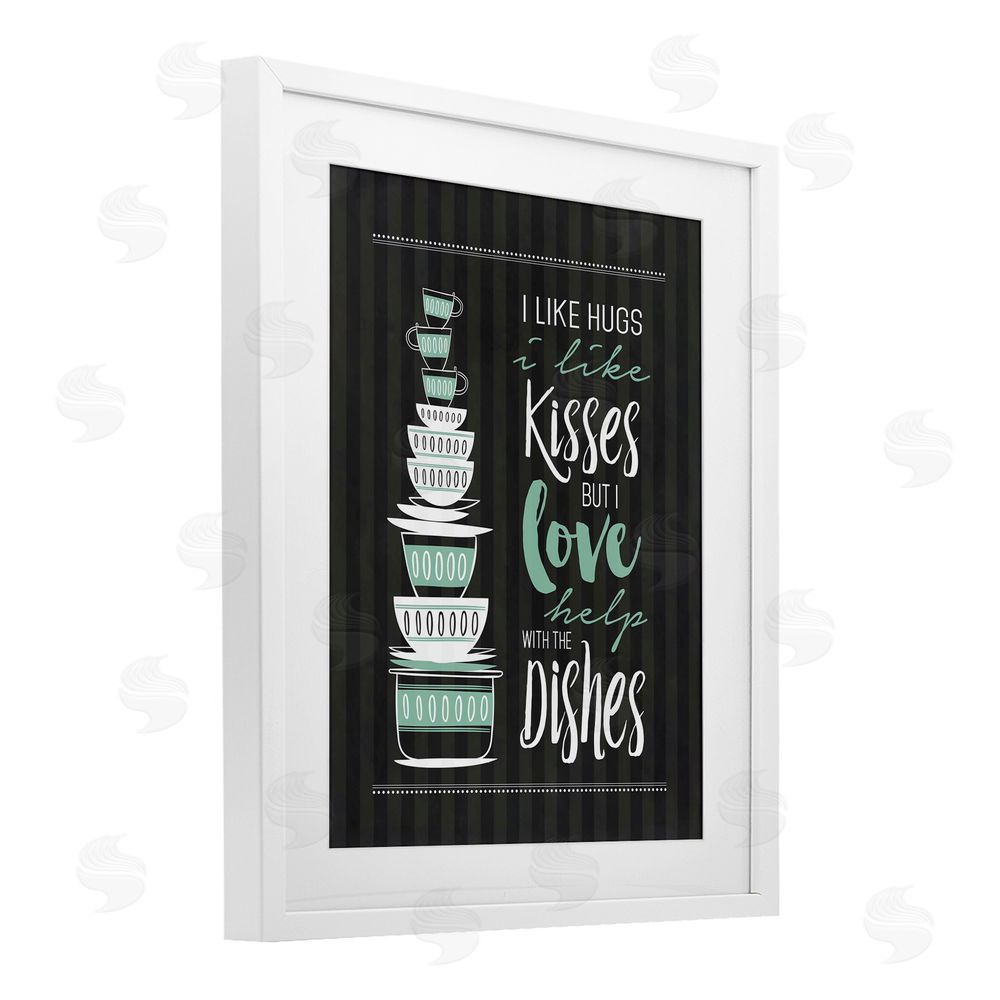 Lettered and Lined Love Help With Dishes White Framed Print Under Glass Wall Art