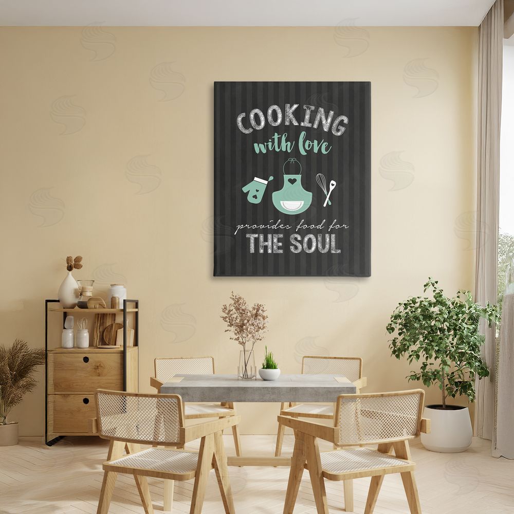 Lettered and Lined Food For Soul Black & Green Stretched Canvas Wall Art Print in Room