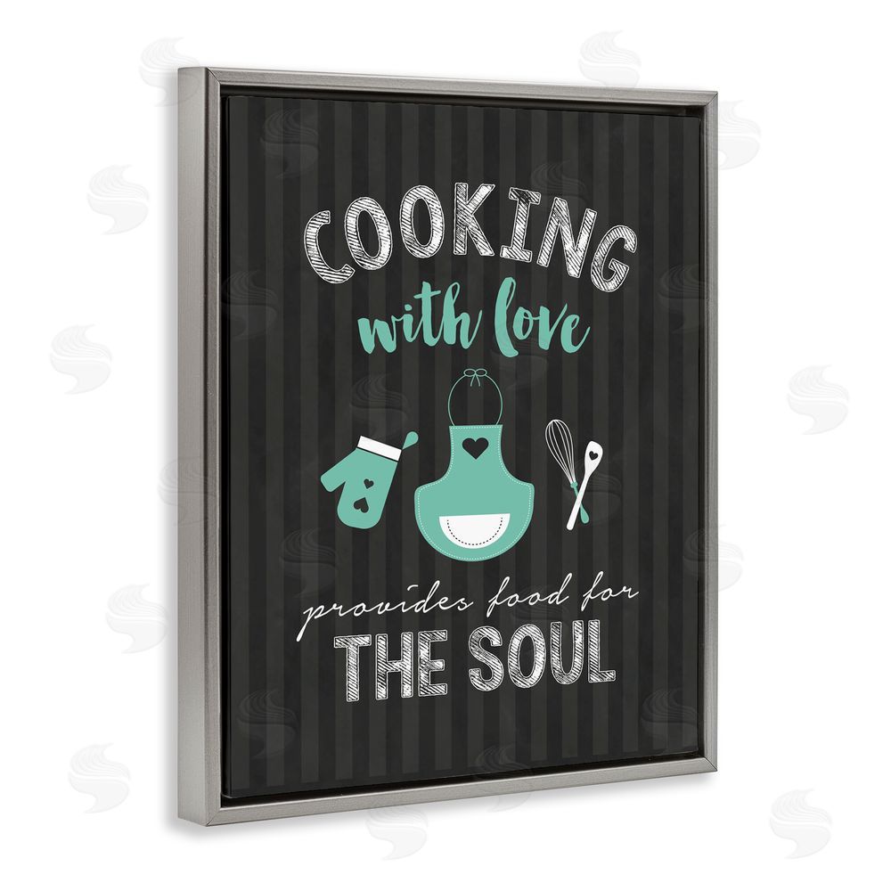 Lettered and Lined Food For Soul Black & Green Gray Floating Frame Canvas Wall Art Print