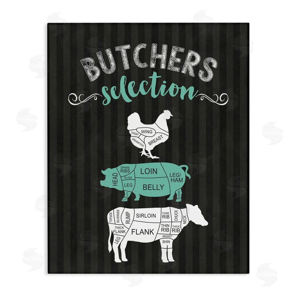 Lettered and Lined Butchers Selection Black & Green Stretched Canvas Wall Art Print