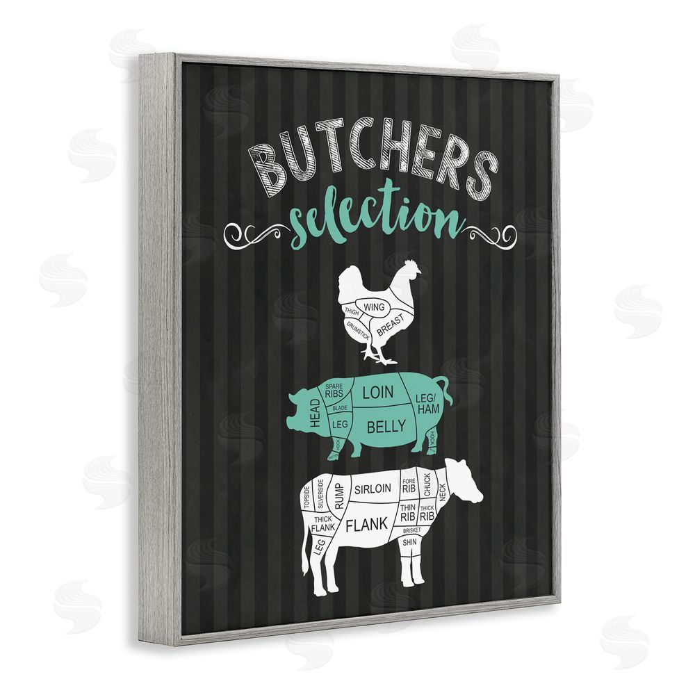 Lettered and Lined Butchers Selection Black & Green Gray Framed Giclee Print Wall Art