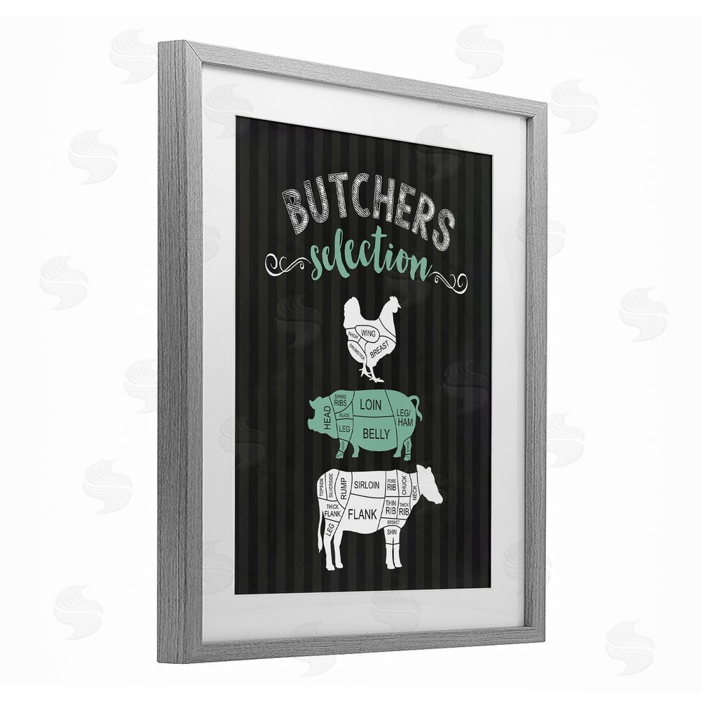 Lettered and Lined Butchers Selection Black & Green Gray Framed Print Under Glass Wall Art