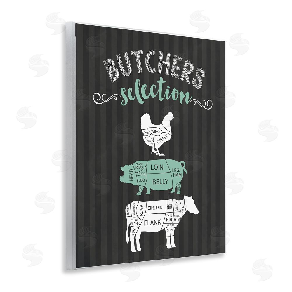 Lettered and Lined Butchers Selection Black & Green Wooden Wall Plaque Art Print