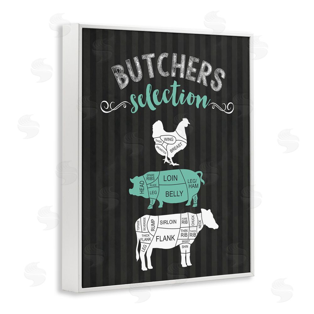 Lettered and Lined Butchers Selection Black & Green White Framed Giclee Print Wall Art