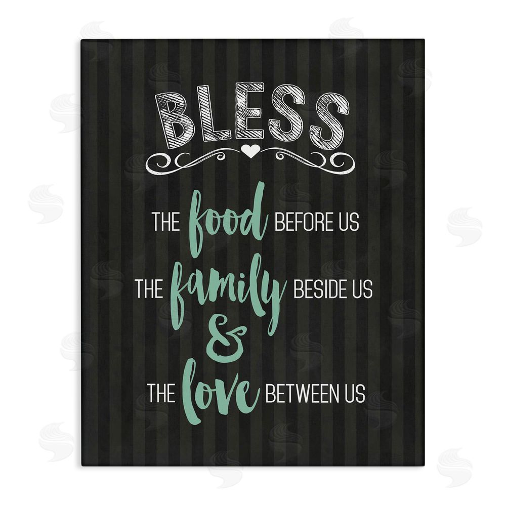 Lettered and Lined Bless The Food Family & Love Stretched Canvas Wall Art Print