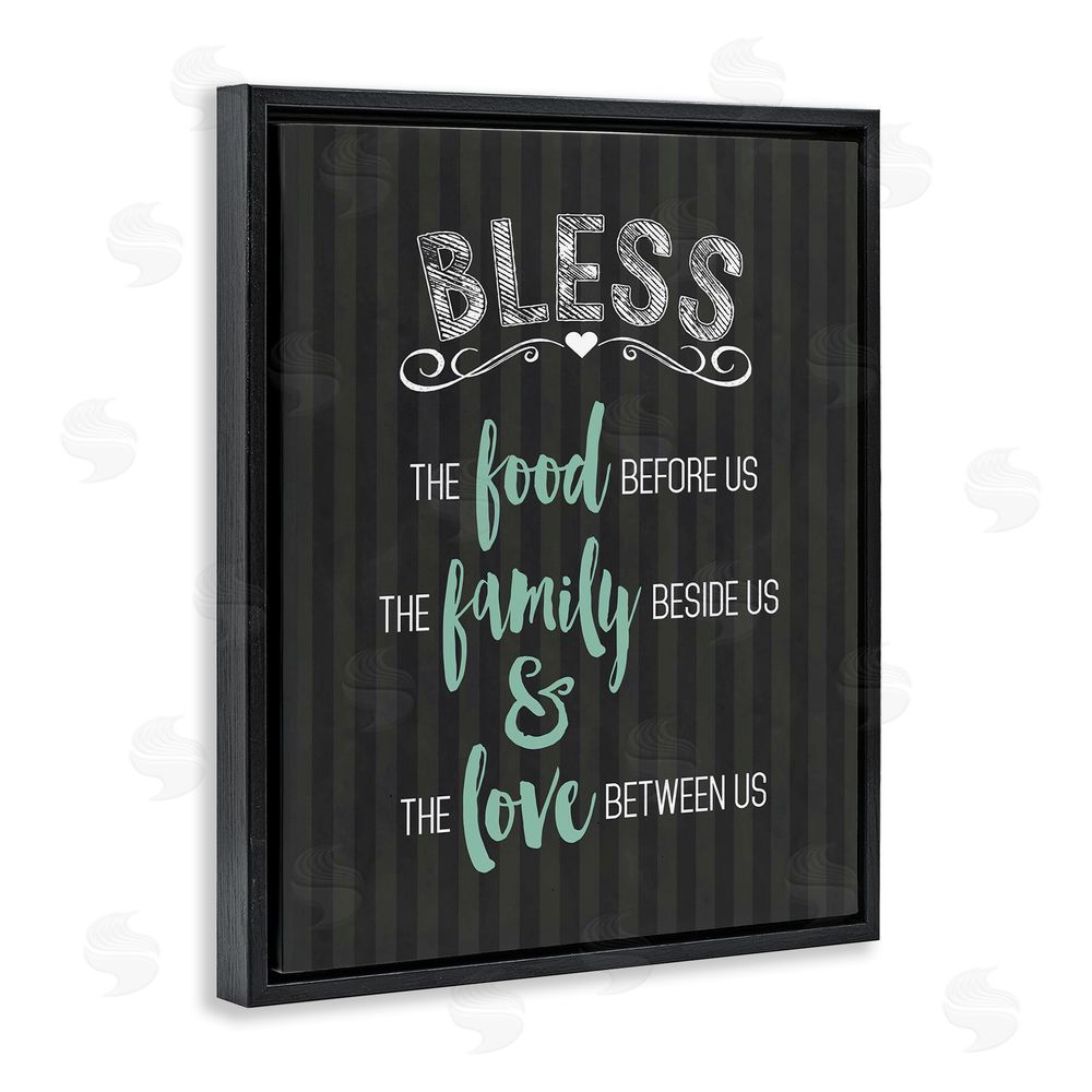 Lettered and Lined Bless The Food Family & Love Black Floating Frame Canvas Wall Art Print