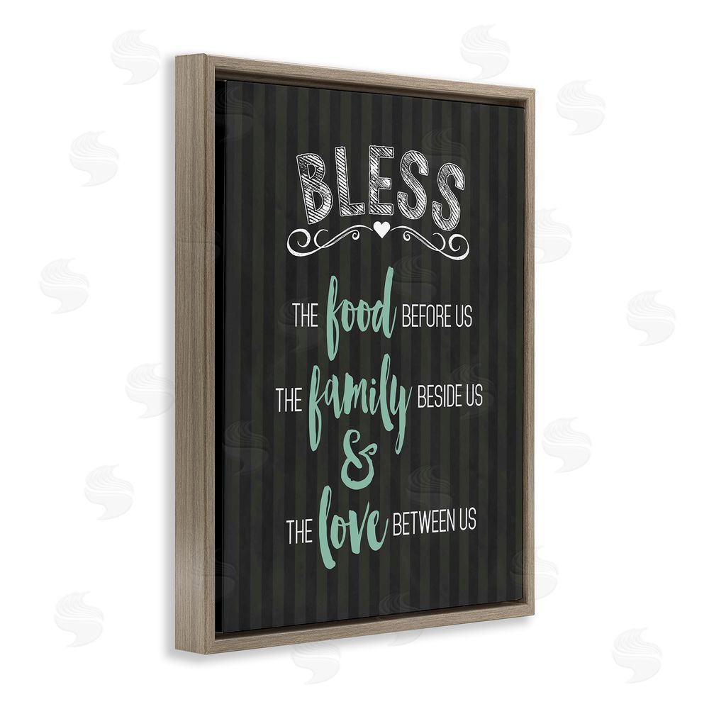 Lettered and Lined Bless The Food Family & Love Brown Floating Frame Canvas Wall Art Print