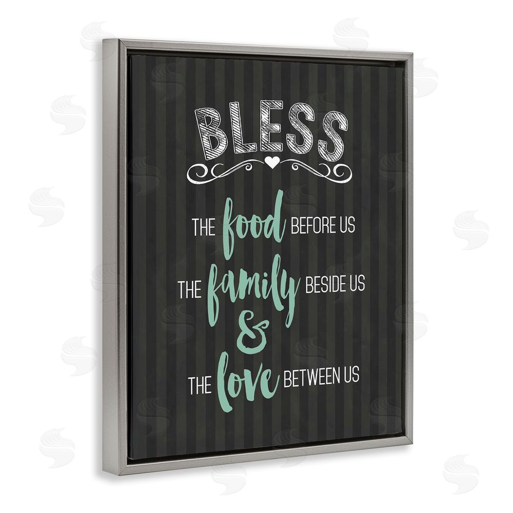 Lettered and Lined Bless The Food Family & Love Gray Floating Frame Canvas Wall Art Print