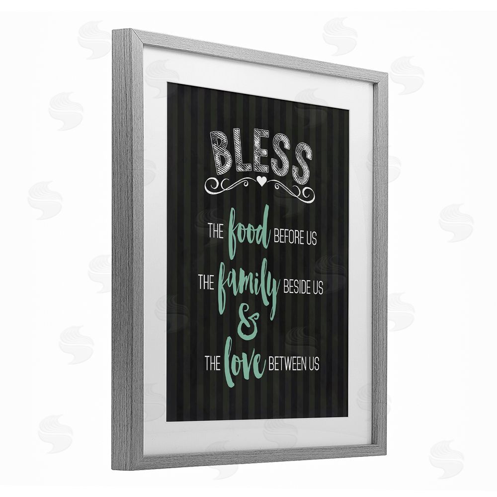Lettered and Lined Bless The Food Family & Love Gray Framed Print Under Glass Wall Art