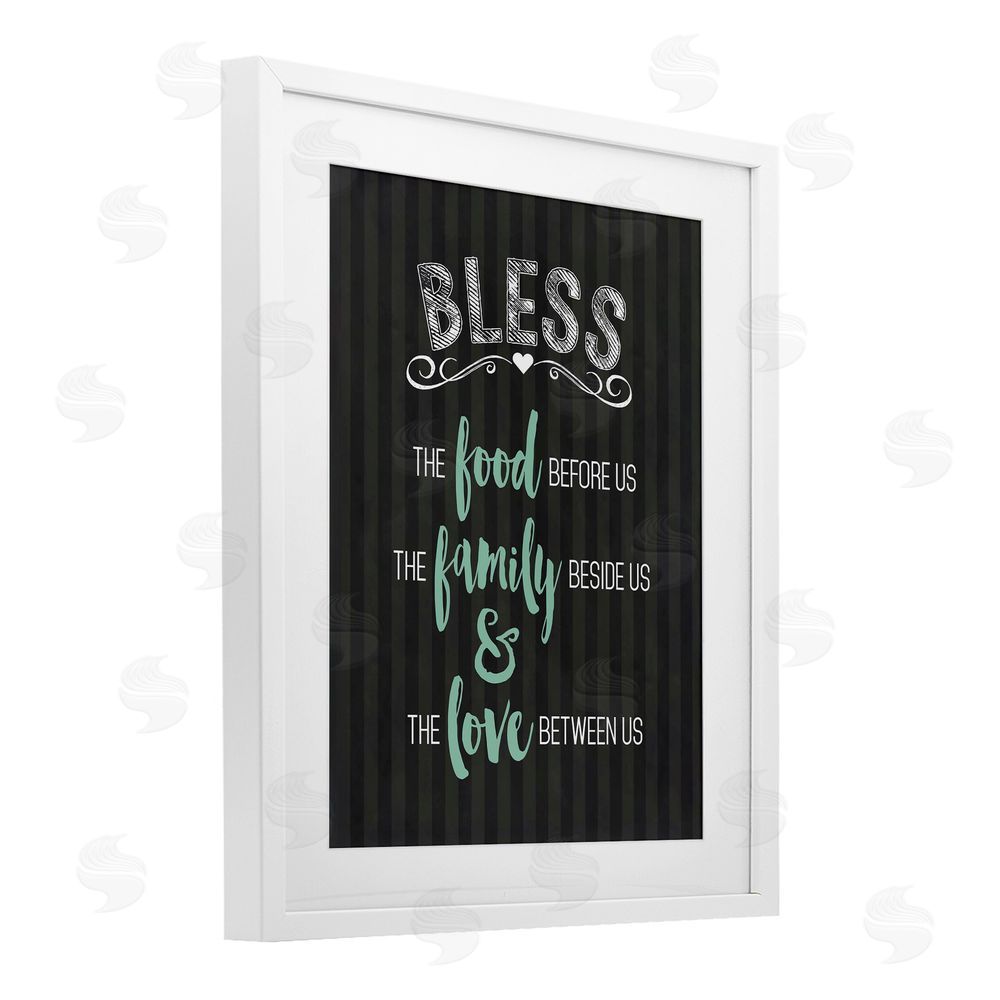 Lettered and Lined Bless The Food Family & Love White Framed Print Under Glass Wall Art