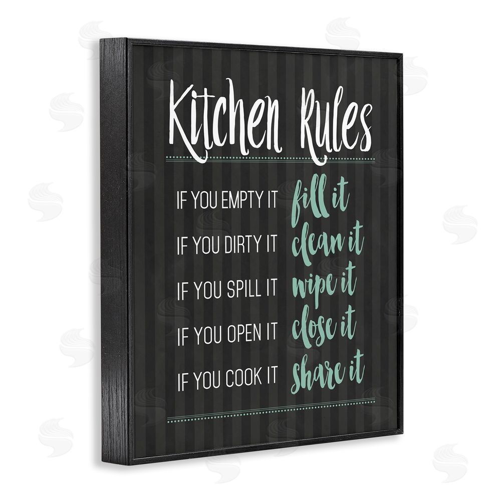 Lettered and Lined Kitchen Rules Black & Green Black Framed Giclee Print Wall Art