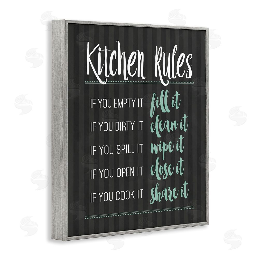 Lettered and Lined Kitchen Rules Black & Green Gray Framed Giclee Print Wall Art
