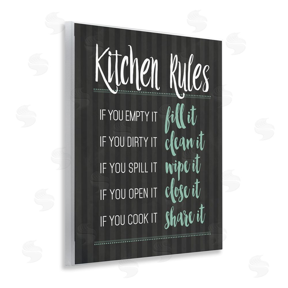 Lettered and Lined Kitchen Rules Black & Green Wooden Wall Plaque Art Print