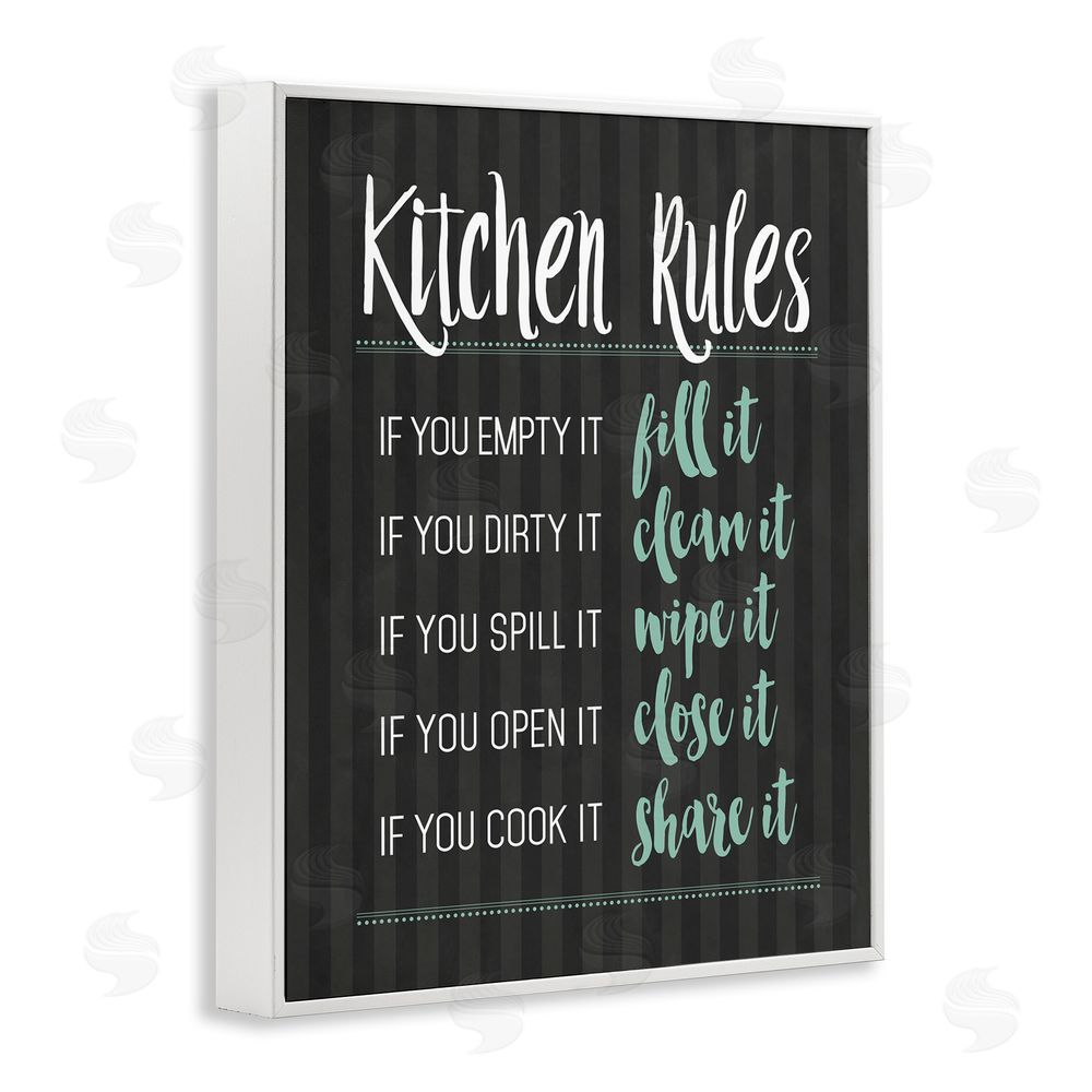 Lettered and Lined Kitchen Rules Black & Green White Framed Giclee Print Wall Art