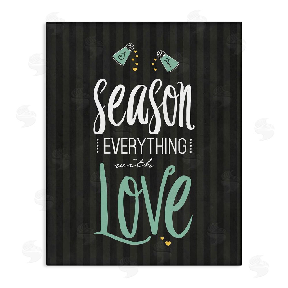 Lettered and Lined Season With Love Black & Green Stretched Canvas Wall Art Print