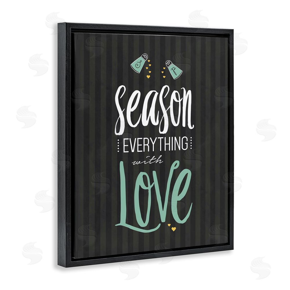 Lettered and Lined Season With Love Black & Green Black Floating Frame Canvas Wall Art Print