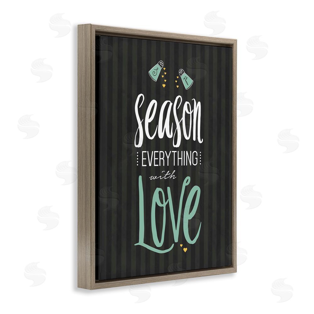 Lettered and Lined Season With Love Black & Green Brown Floating Frame Canvas Wall Art Print
