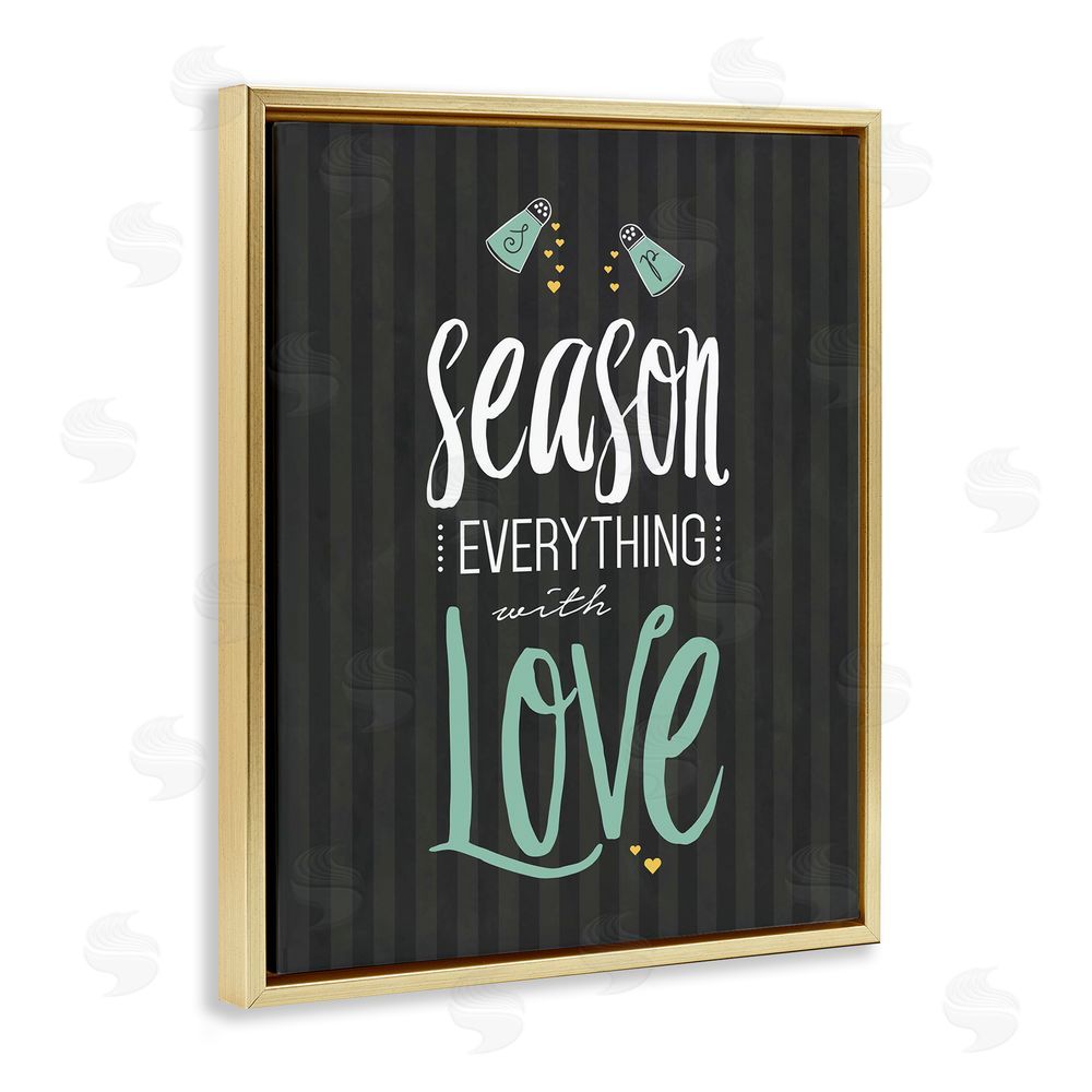 Lettered and Lined Season With Love Black & Green Gold Floating Frame Canvas Wall Art Print
