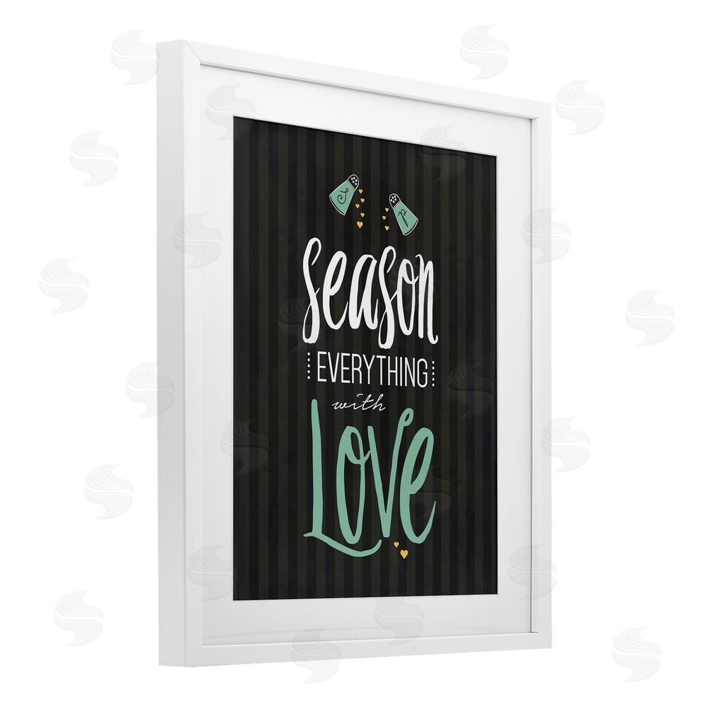 Lettered and Lined Season With Love Black & Green White Framed Print Under Glass Wall Art