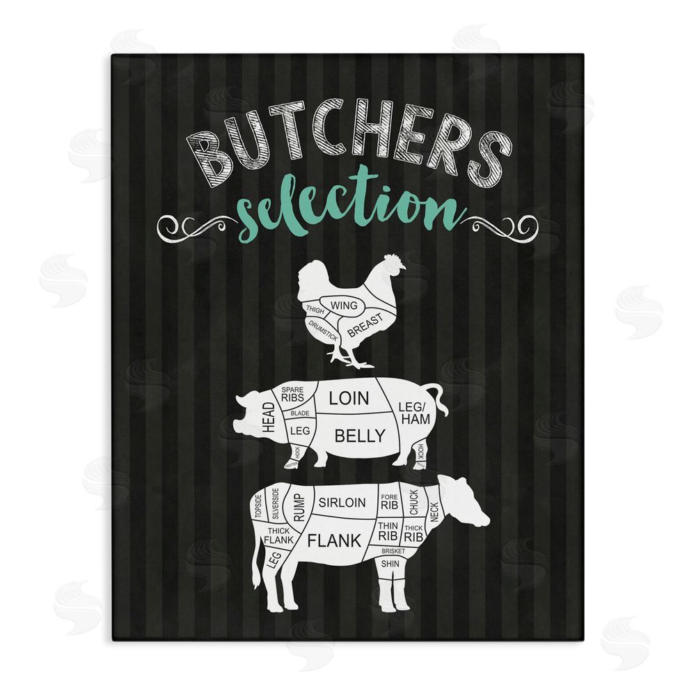Lettered and Lined Butchers Selection Animal Sections Stretched Canvas Wall Art Print