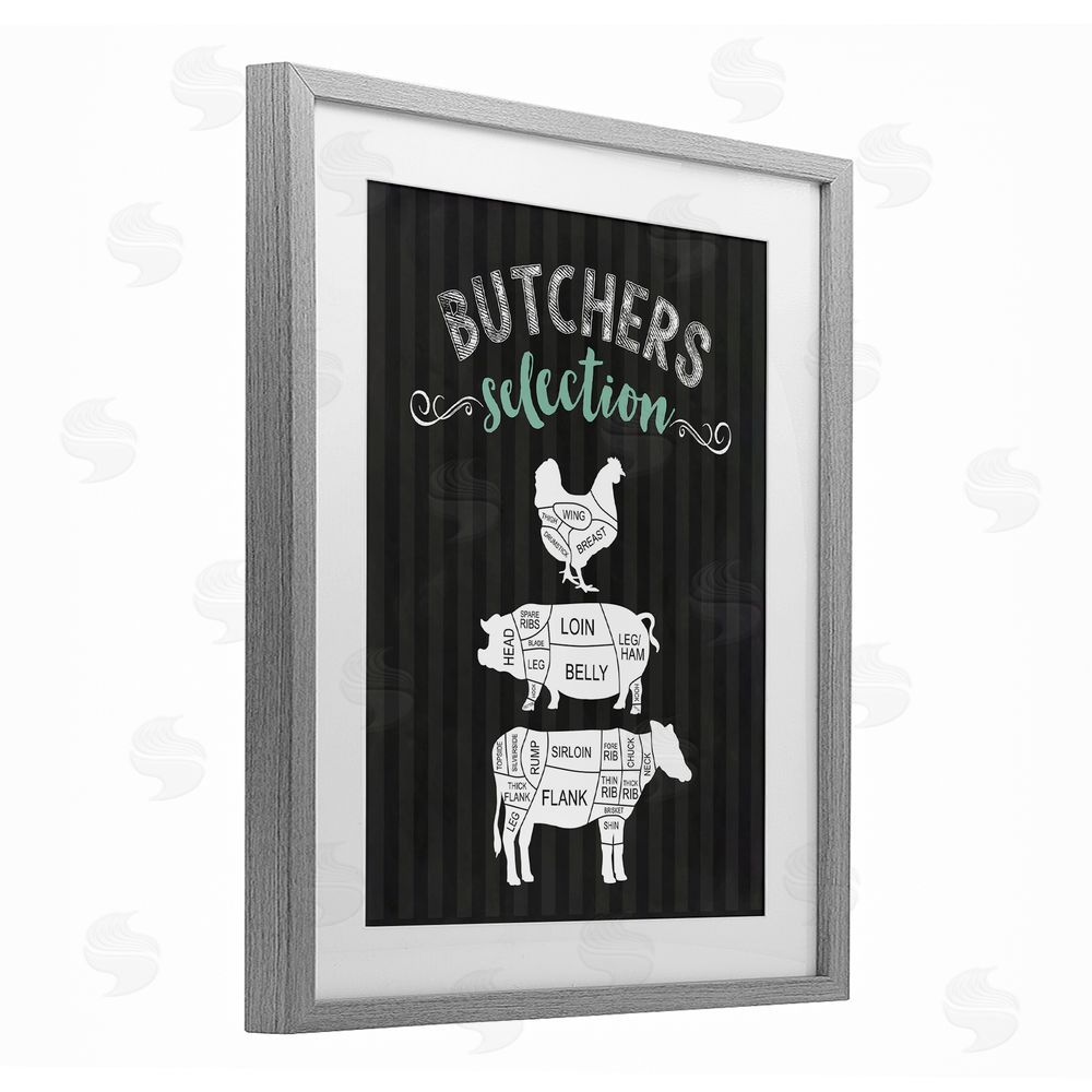 Lettered and Lined Butchers Selection Animal Sections Gray Framed Print Under Glass Wall Art