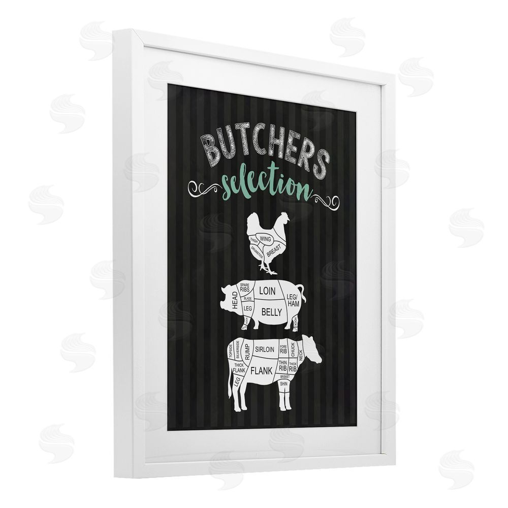 Lettered and Lined Butchers Selection Animal Sections White Framed Print Under Glass Wall Art