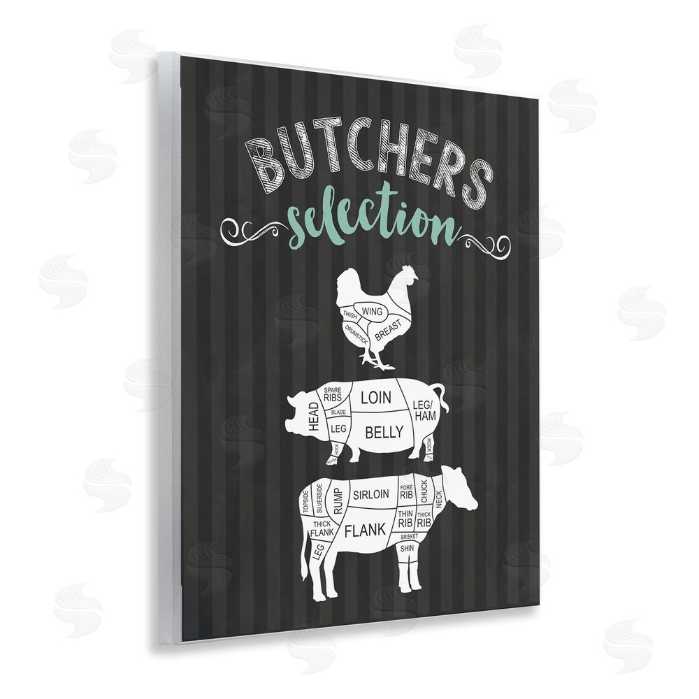 Lettered and Lined Butchers Selection Animal Sections Wooden Wall Plaque Art Print