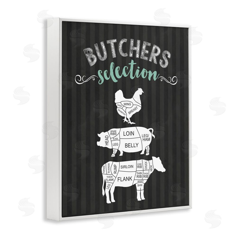 Lettered and Lined Butchers Selection Animal Sections White Framed Giclee Print Wall Art