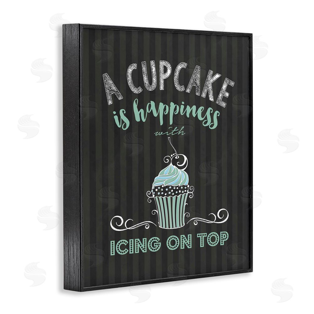 Lettered and Lined Cupcake Is Happiness with Icing Black Framed Giclee Print Wall Art
