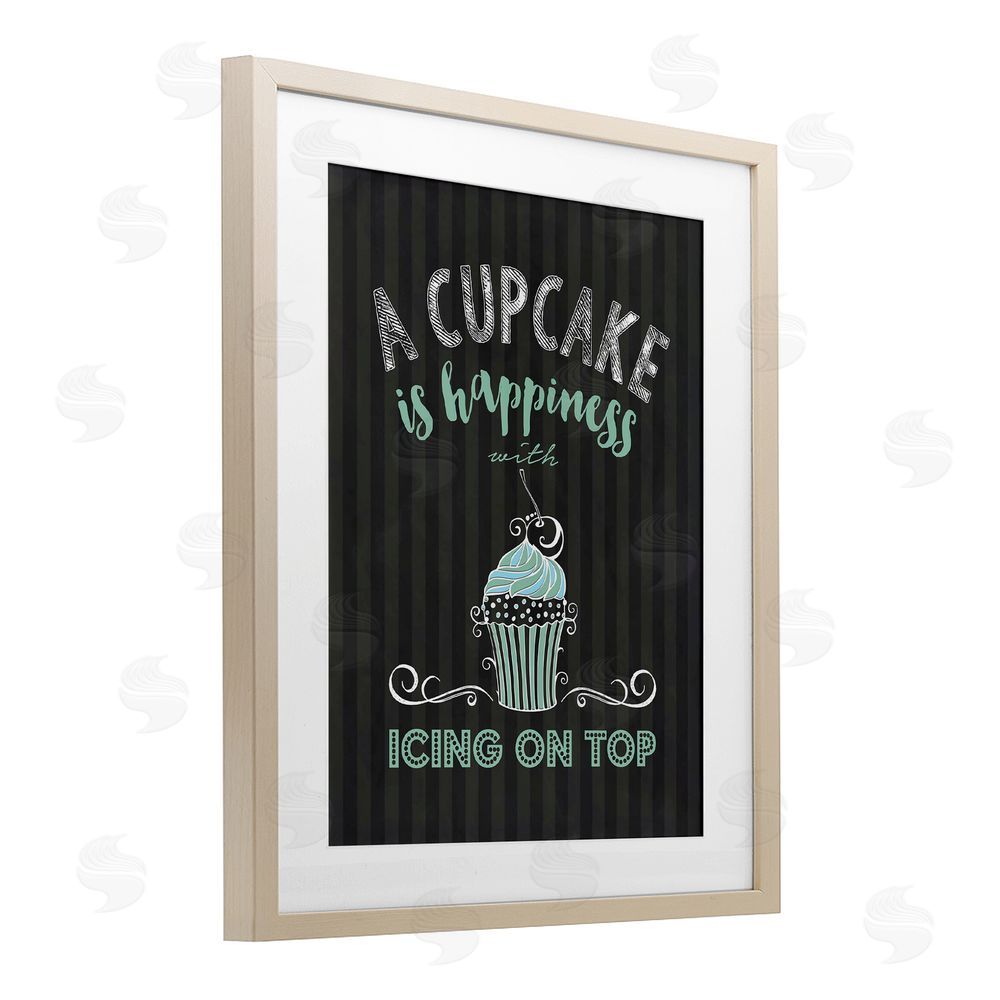 Lettered and Lined Cupcake Is Happiness with Icing Brown Framed Print Under Glass Wall Art