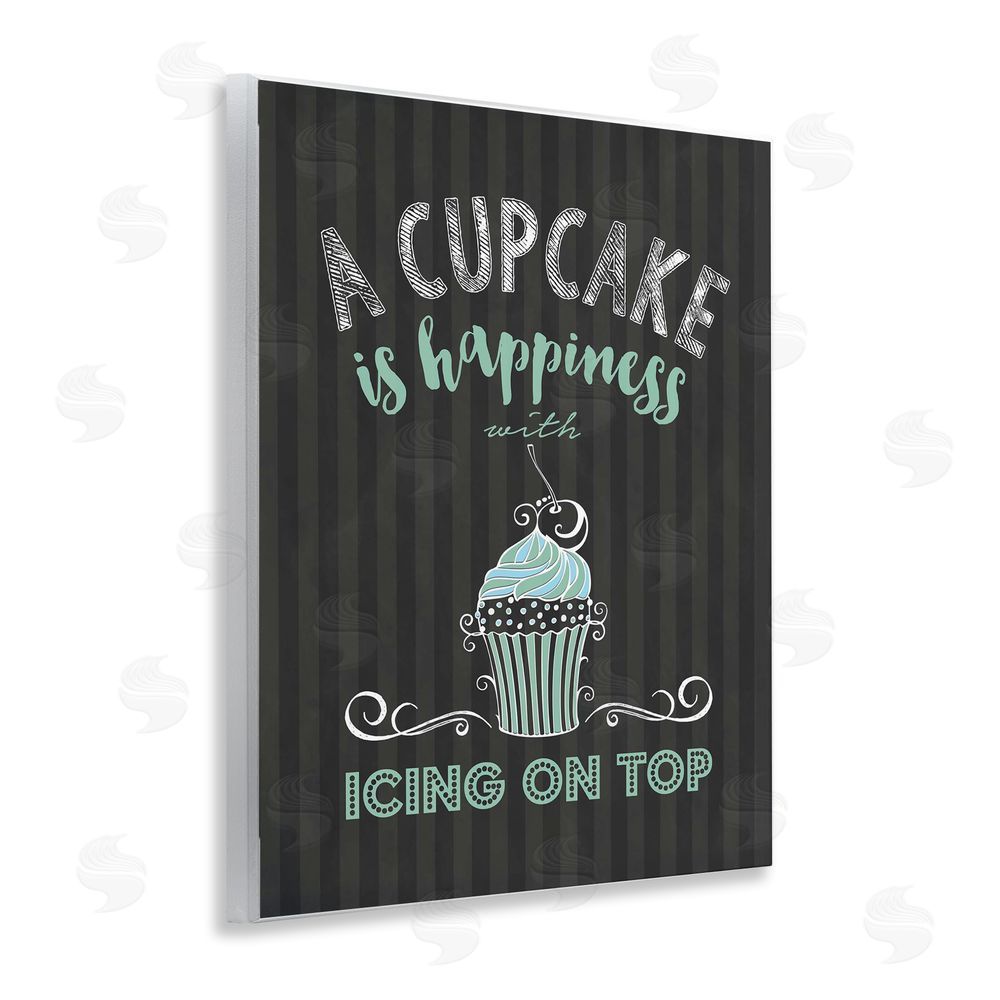 Lettered and Lined Cupcake Is Happiness with Icing Wooden Wall Plaque Art Print