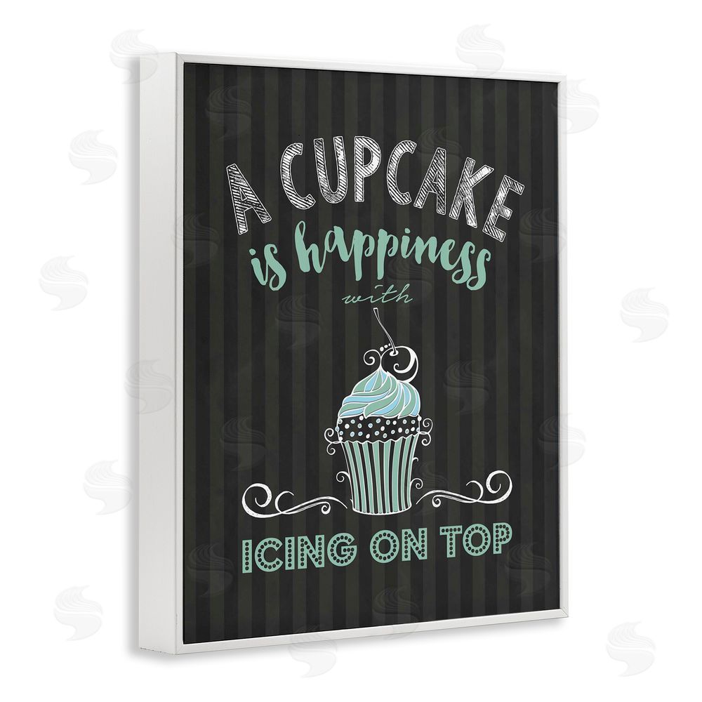 Lettered and Lined Cupcake Is Happiness with Icing White Framed Giclee Print Wall Art
