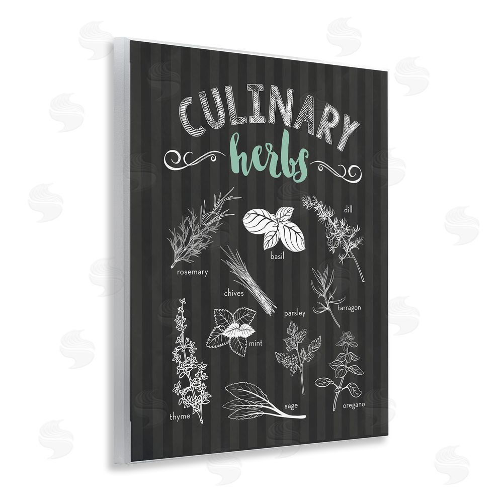 Lettered and Lined Culinary Herbs on Stripes Wooden Wall Plaque Art Print
