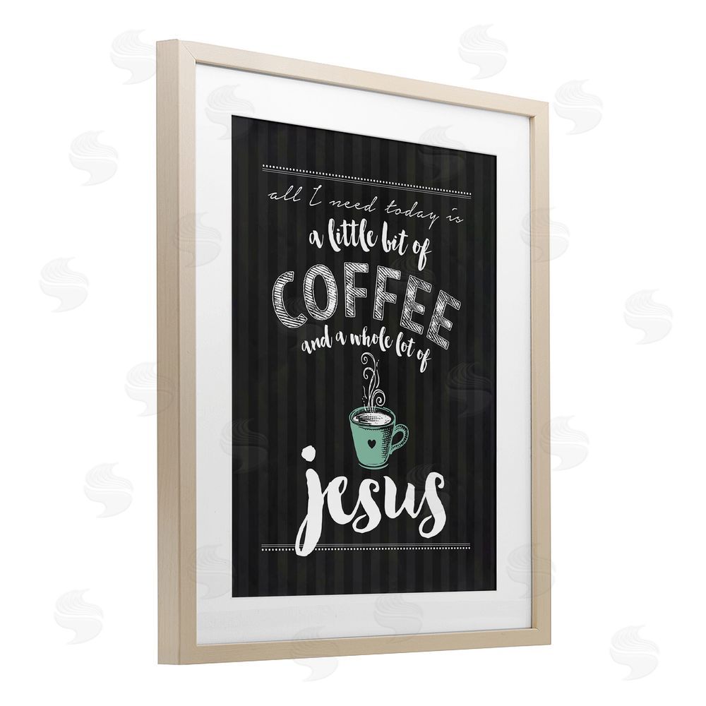 Lettered and Lined Little Coffee & Whole Lot Of Jesus Brown Framed Print Under Glass Wall Art
