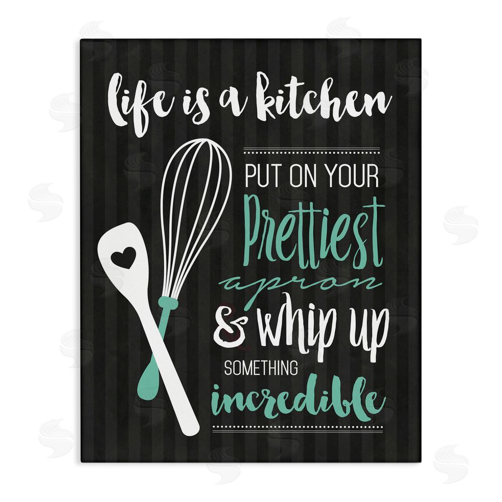Lettered and Lined Life Is A Kitchen Motivational Stretched Canvas Wall Art Print
