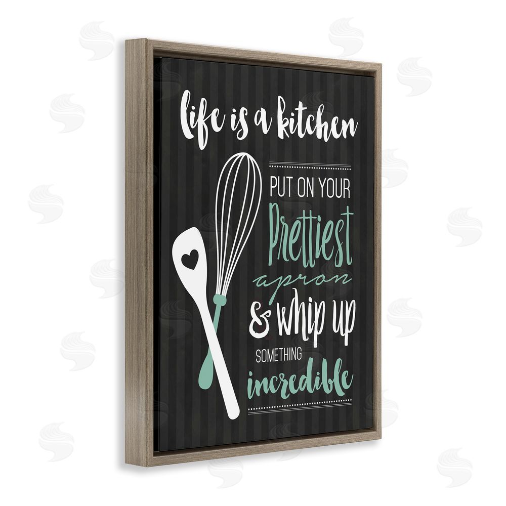 Lettered and Lined Life Is A Kitchen Motivational Brown Floating Frame Canvas Wall Art Print