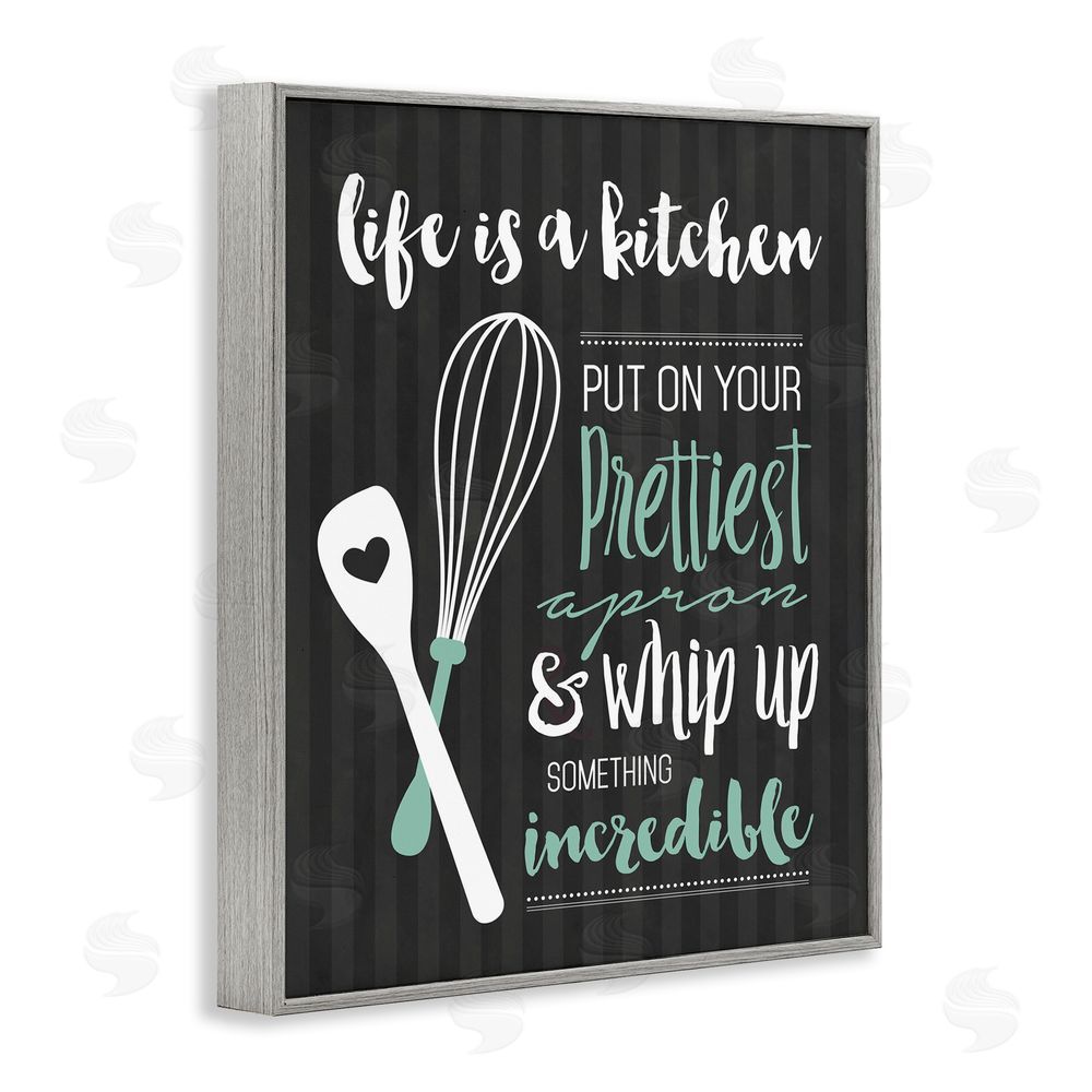 Lettered and Lined Life Is A Kitchen Motivational Gray Framed Giclee Print Wall Art