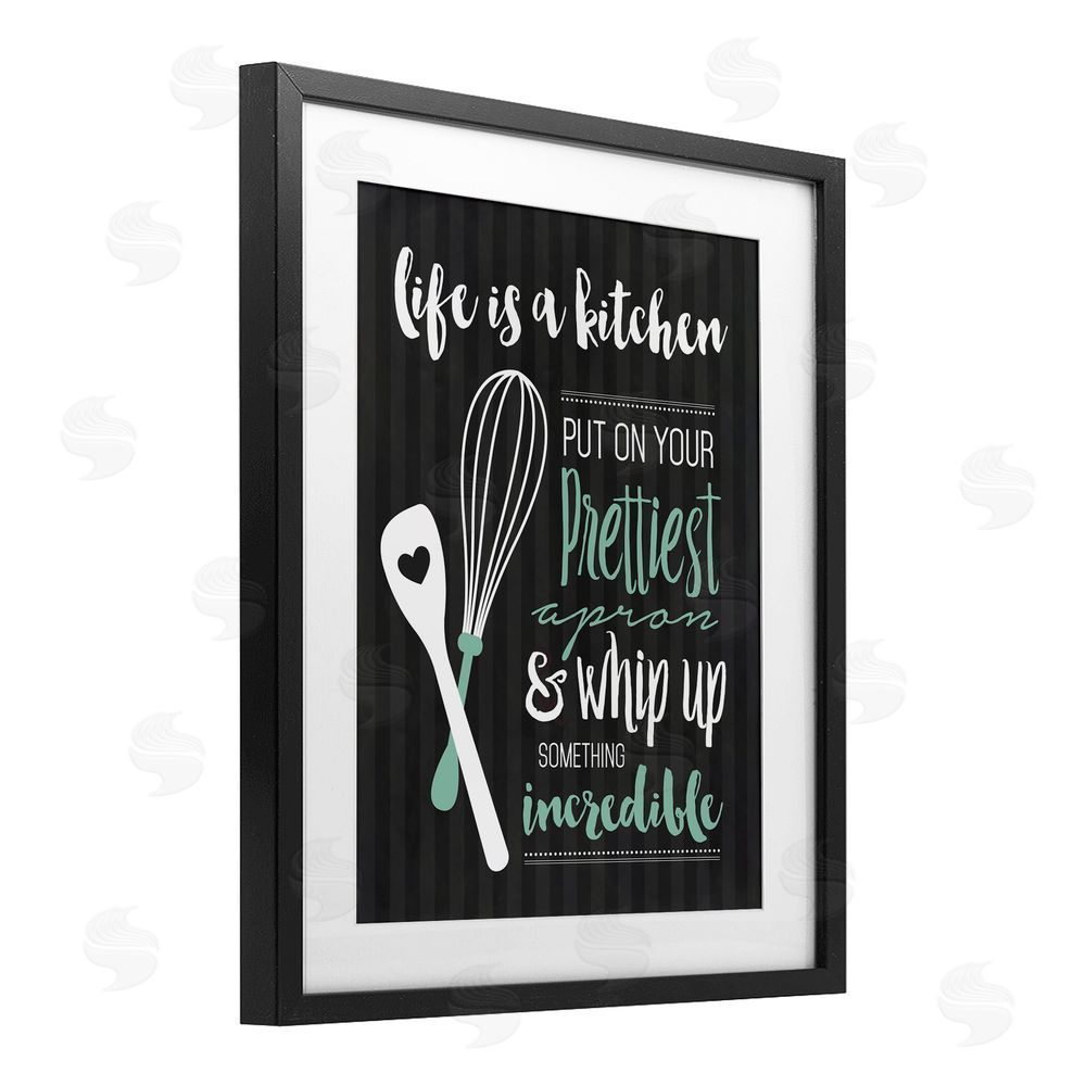 Lettered and Lined Life Is A Kitchen Motivational Black Framed Print Under Glass Wall Art
