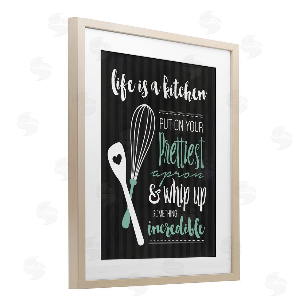 Lettered and Lined Life Is A Kitchen Motivational Brown Framed Print Under Glass Wall Art