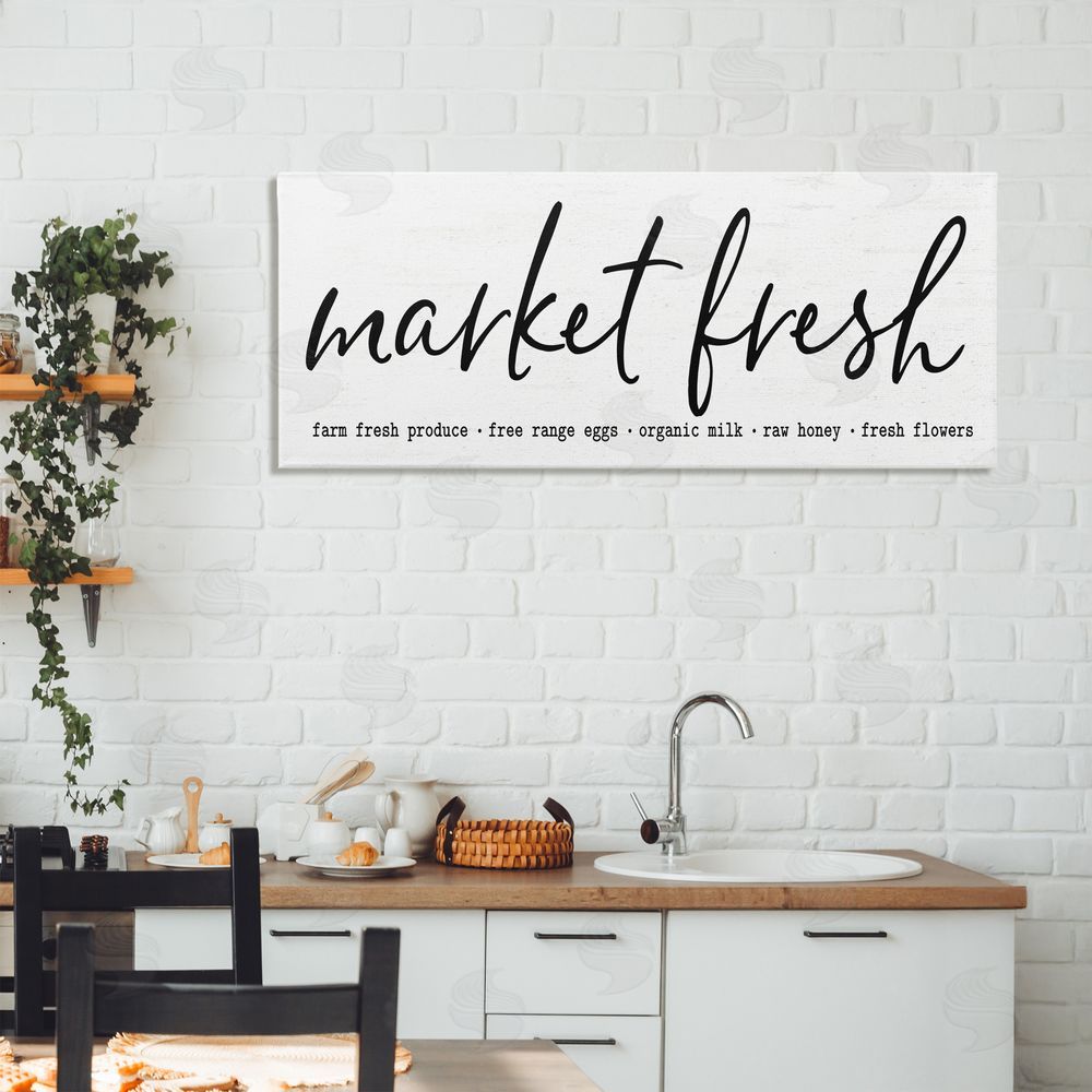 Lettered and Lined Market Fresh Organic Stretched Canvas Wall Art Print in Room