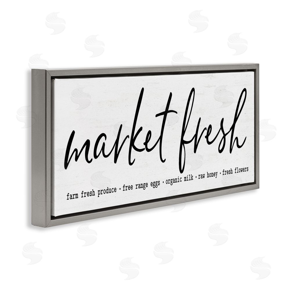 Lettered and Lined Market Fresh Organic Gray Floating Frame Canvas Wall Art Print
