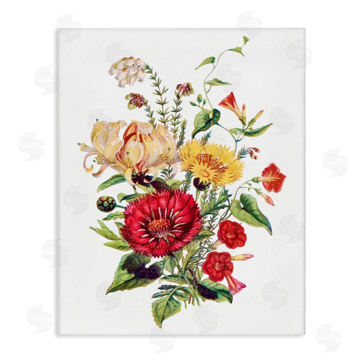 Lettered and Lined Bundle Of Wild Florals Stretched Canvas Wall Art Print