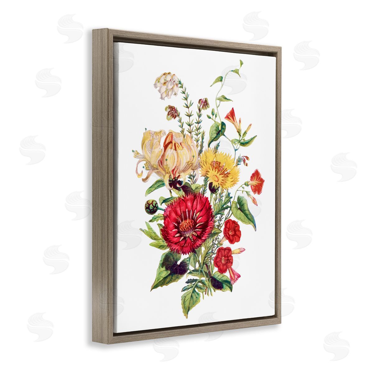 Lettered and Lined Bundle Of Wild Florals Brown Floating Frame Canvas Wall Art Print