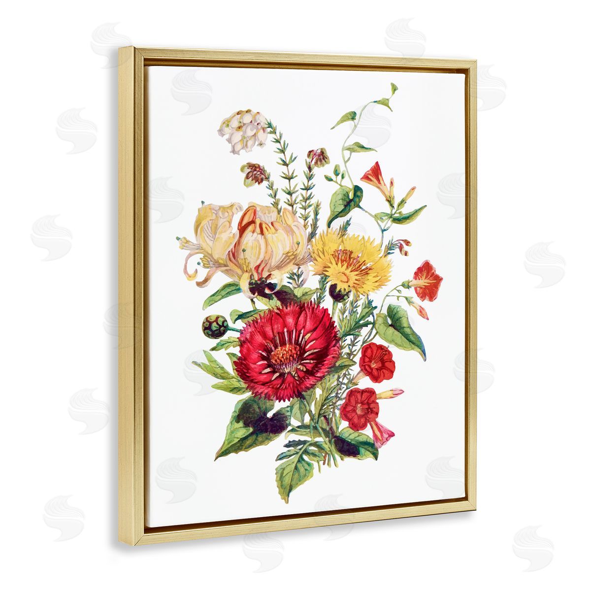 Lettered and Lined Bundle Of Wild Florals Gold Floating Frame Canvas Wall Art Print