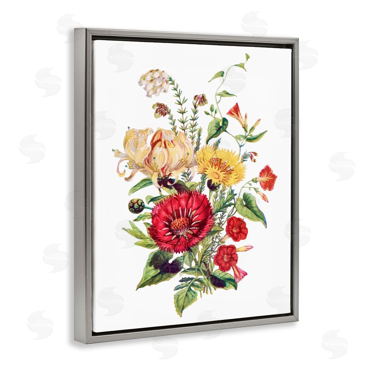 Lettered and Lined Bundle Of Wild Florals Gray Floating Frame Canvas Wall Art Print