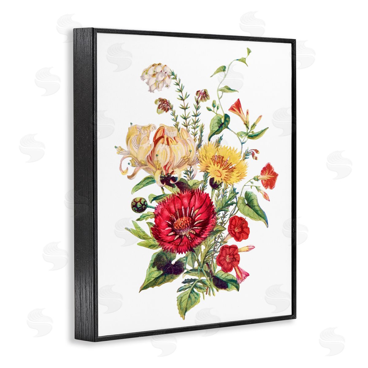 Lettered and Lined Bundle Of Wild Florals Black Framed Giclee Print Wall Art