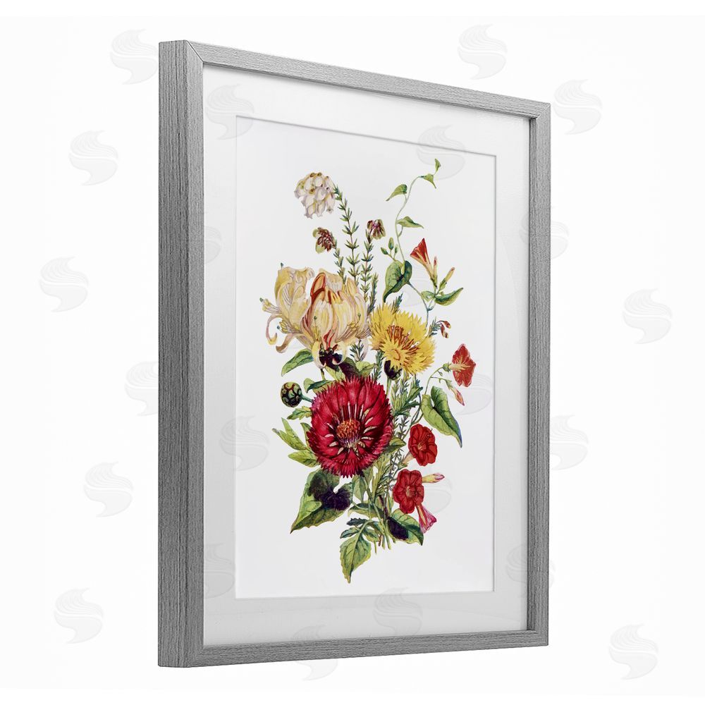 Lettered and Lined Bundle Of Wild Florals Gray Framed Print Under Glass Wall Art