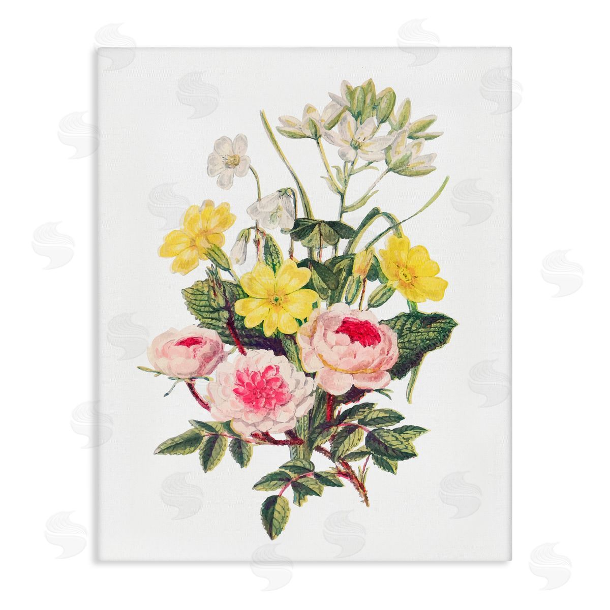 Lettered and Lined Bushel of Wild Florals Stretched Canvas Wall Art Print