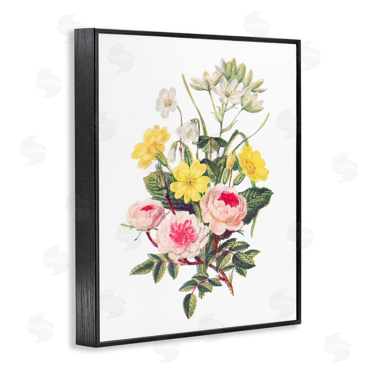 Lettered and Lined Bushel of Wild Florals Black Framed Giclee Print Wall Art