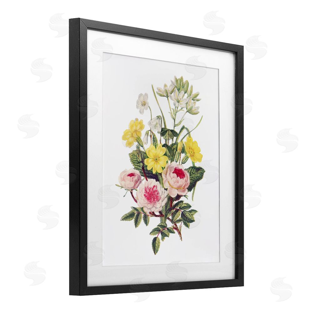 Lettered and Lined Bushel of Wild Florals Black Framed Print Under Glass Wall Art